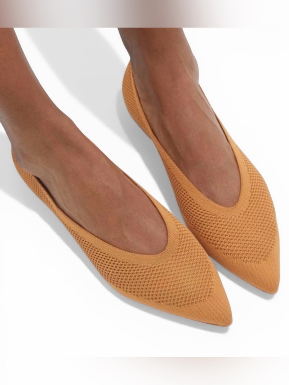Everlane The 40 Hour Reknit Pointed Flat Shoes in a caramel or toffee color